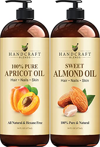 Handcraft Apricot Kernel Oil and Handcraft Sweet Almond Oil - 100% Pure And Natural Oils - Premium Quality Carrier Oil for Aromatherapy, Massage and Moisturizing Skin and Hair- Huge 16 fl. oz