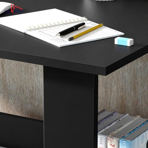 Image of Lukzer Premium Engineered Wood Computer Desk with One Tier Shelves | ST-005 /Black | Laptop Study Table for Office Home Workstation Writing Modern Desk (110 x 55 x 77 cm)