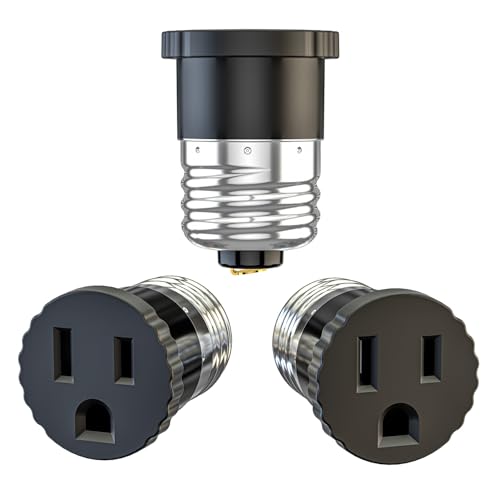 3 Pack Light Socket to Plug Adapter Light Bulb Socket Convert to Outlet Adapter (Black).