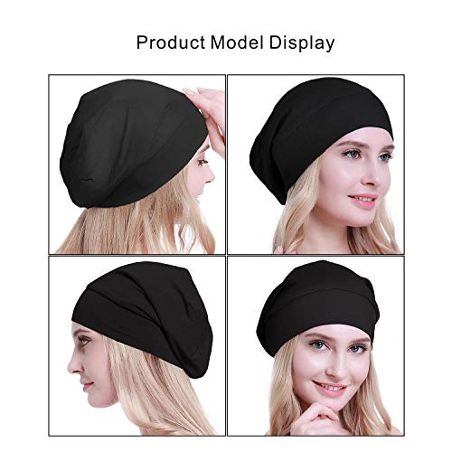 Osvyo 4 Pieces Cotton Chemo Hat Beanie Headwear For Women-Soft Cap Cancer For Hair Loss Gift Sealed Packaging Blue Grey Violet Light Coffee Black #TOP5