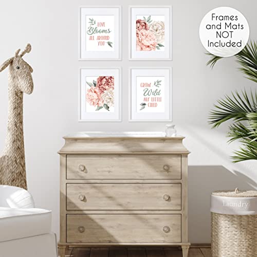 Image of Sweet Jojo Designs Blush Pink Boho Shabby Chic Floral Girl Wall Art Prints Room Decor for Baby Nursery Kids Bohemian Off White Ivory Vintage Garden Watercolor Flower Nature Elegant Pastel Dusty Rose
