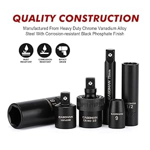 CASOMAN 3/8" Drive Impact Socket Set, 49 Piece Standard SAE and Metric Sizes (5/16-Inch to 3/4-Inch and 8-22 mm), 6 Point, Cr-V Steel Socket Set — photo 6 of 6