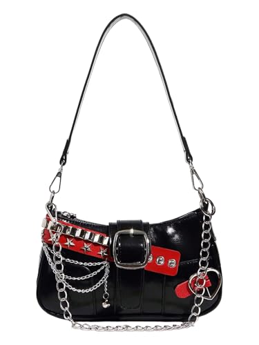 SweatyRocks Women's Y2K Buckle Shoulder Bag Chain Top Handle Punk Grunge Clutch Purses