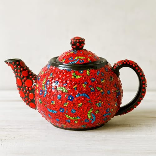 Teiera Turca Etnica Artigianale in Ceramica con Decoro a Rilievo - Un Tesoro per la Tua Tavola Tunisia Marocco Etnico del Mondo 0907241609