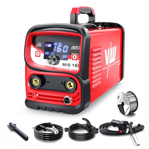 VECTOR WELDING Soldadora de alambre con núcleo fundente MIG 160, conjunto de soldadora de alambre con núcleo fundente para principiantes, función MMA para soldar sin gas protector con pantalla digital