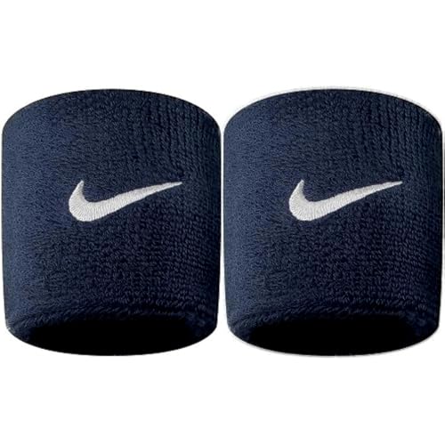 NIKE Premier Swoosh Singlewide Wristbands -Soft Moisture-Wicking (1 Pair 2.5 Wide) (Navy/White)