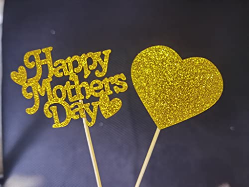 24Pcs Happy Mother's Day Cupcake Toppers Mom Cupcake Topper Mothers Day Cupcake Toppers Happy Mothers Day Cupcake Picks Happy Mother's Day Theme Party Cake Decorations Supplies (Gold) #TOP4