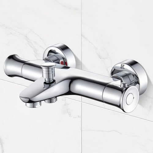 Namuoto Mitigeur Baignoire Thermostatique avec Bouton de Sécurité 38 °C, Robinet Thermostatique pour Baignoire, Chromé Moderne