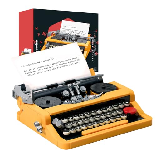 Vintage Typewriter Building Set - Mini Brick Construction Kit, Retro Collectible Model | Creative DIY Toy for Teens Adults, Desk Display Decoration, Home Office Hobby, STEM Learning Activity, Durable