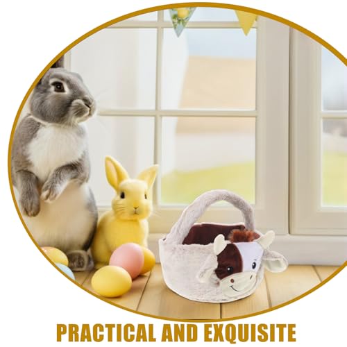 Panier de Pâques vache pelucheux avec poignée ergonomique durable