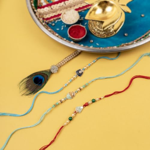 Image of Traditional Handmade Rakhi For Brothers | Designer Pearl, & Beaded Wrist Bands For Bhai| Thread Rakhi For Siblings | Elegant Handcrafted Bracelet For Raksha Bandhan
