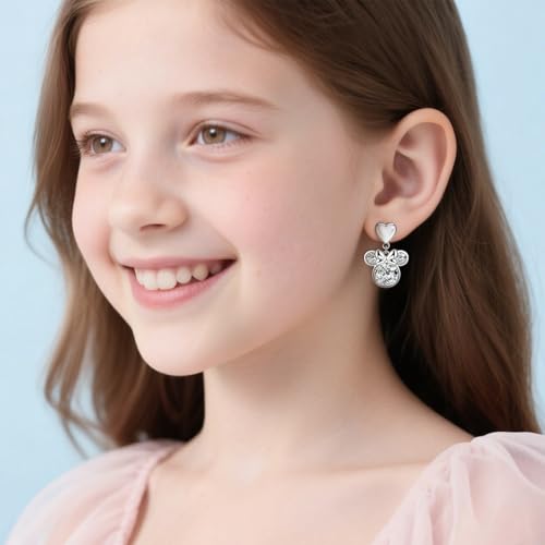 Heart Mouse Earrings for Women- Sterling Silver Cute Animal Stud Earrings Heavy Hypoallergenic Cubic Zirconia Adorable Dainty Bow Mouse Post Earring Jewelry Gifts for Teens Daughter Granddaughter3