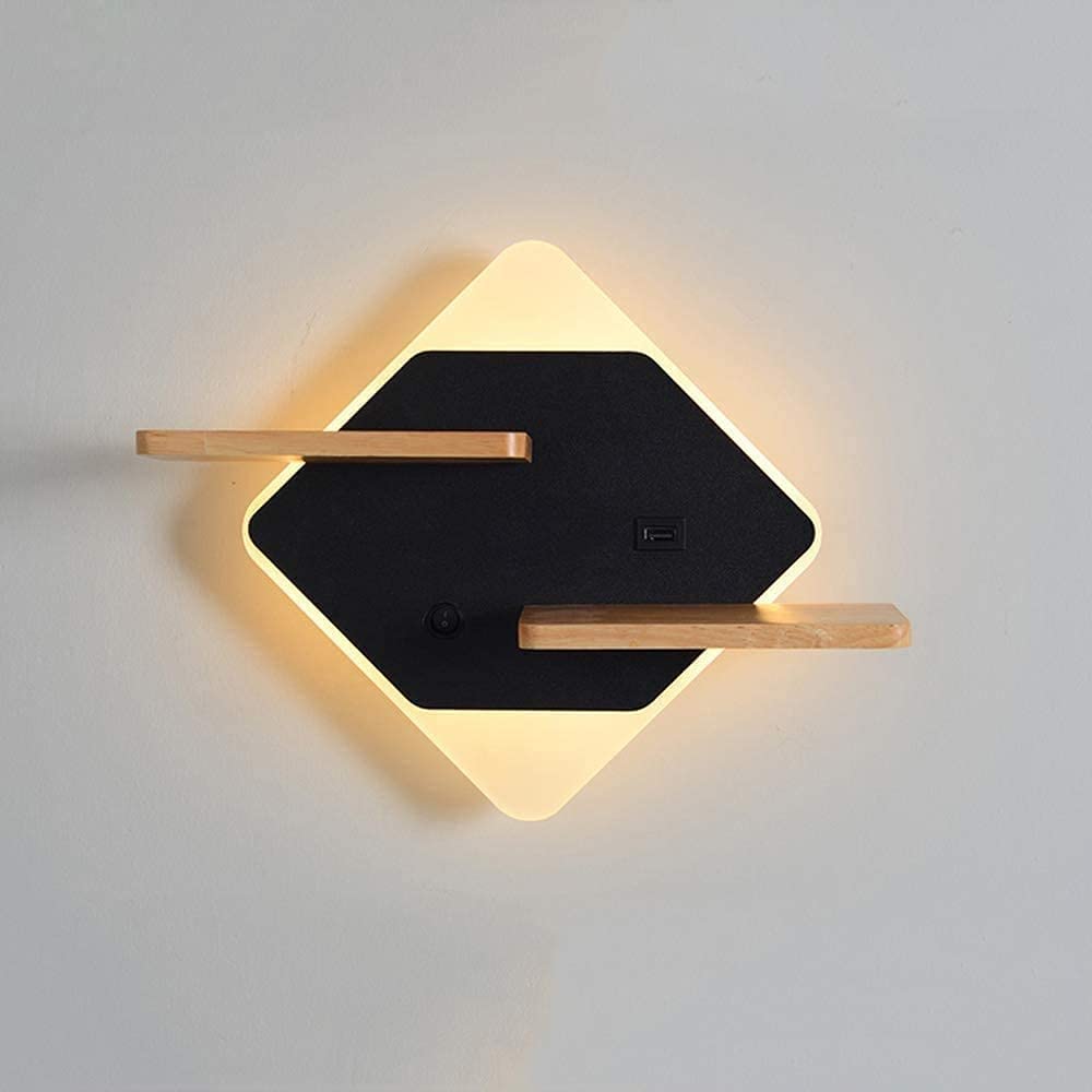 Lampe murale LED gain de place avec étagère et port USB pour chambre sans chevet
