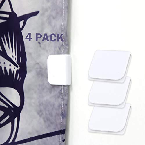 Shower Curtain Clips, Wimaha 4 Pack Shower Splash Guard Self Adhesive Windproof Stop Protect Clips, White