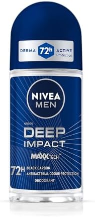 NIVEA MEN Deep Impact Freshness Underarm Roll On Deodorant for Men with Black Carbon | Long Lasting Antiperspirant Roll On for Body Odour Control | Alcohol Free Underarm Deodorant Roll On 50ml