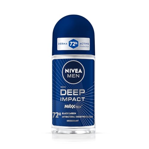 NIVEA MEN Deep Impact Freshness Underarm Roll On Deodorant for Men with Black Carbon | Long Lasting Antiperspirant Roll On for Body Odour Control | Al