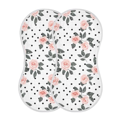 White Roses and Polka Dots Cotton Baby Burp Cloth Good Absorbent washcloth for Unisex Set of 2, 22x11in