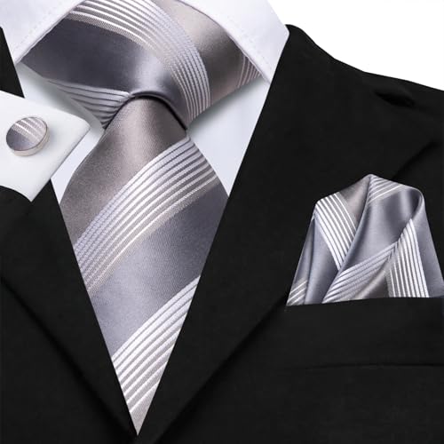 Image of Hi-Tie Mens Paisley Floral Striped Ties Set Silk Necktie and Lapel Pin for Men Pocket Square Cufflinks Set Business Wedding