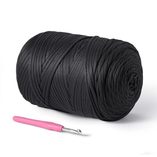 Image of 800g T-Shirt Crochet Yarn for Crocheting Crafts /Bags /Basket /Coaster,Hand Knitting Tshirt Yarn for Crochet,228yds T Shirt Yarns with High Elastic Thick Yarns Polyester Fabric（Carbon Gray）