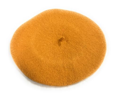 Ladies French Style Wool Warm Woollen Plain Beret Beanie Hat Cap (Wool Blend Mustard Yellow)