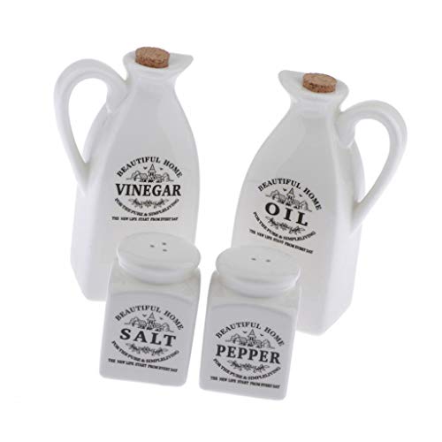 Juego de 4 recipientes de cerámica blanca para aceite, vinagre, sal y pimienta, utensilios de cocina