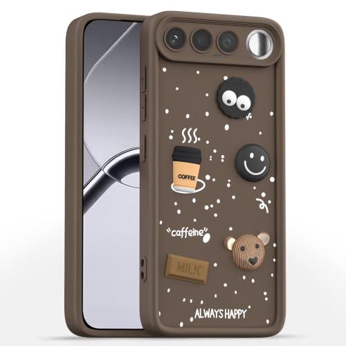 Image of Bintage Back Cover Compatible for Realme RMX5171 / Realme 16 | Cute Fun Ball | 3D Taddy Smiley Coffee | Milk Case | Full Body Protection - Brown