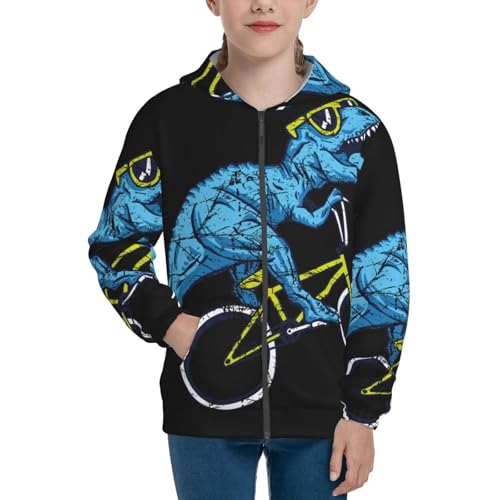 Fun Riding Dinosaur Kid Hoodies Boys Zip Up Sweatshirts Girls Pullover with Pocket3