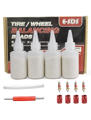 E-SDS Tire Balance Beads 4 oz x 4, Tire Beads for Balance, Tire/Wheel Balancing Beads for Car/RV/Truck/Motorcycle with Installation Tools