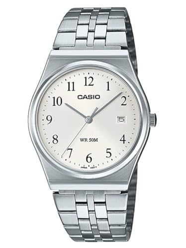 Casio MTP-B145D-7BV Men's Vintage Stainless Steel Easy Reader White Dial 3-Hand Analog Watch