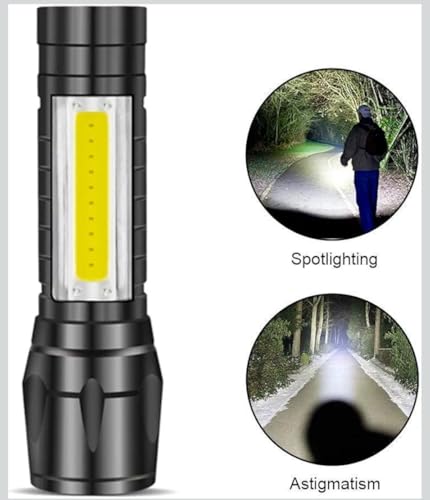 Image of Bharat Prime Hub USB Rechargeable LED Torch with COB Side Light, 3 Lighting Modes, Portable Waterproof Flashlight for Emergency, Camping & Home Use