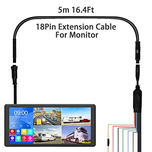 Image of 18 Pin Extension Cable Cord for Monitor Display of Backup Camera System Rear Side View Reverse Camera Car Video Extension Wire AV Extension Cable for RV Trailer Camper Truck Bus (5m /16.4ft)