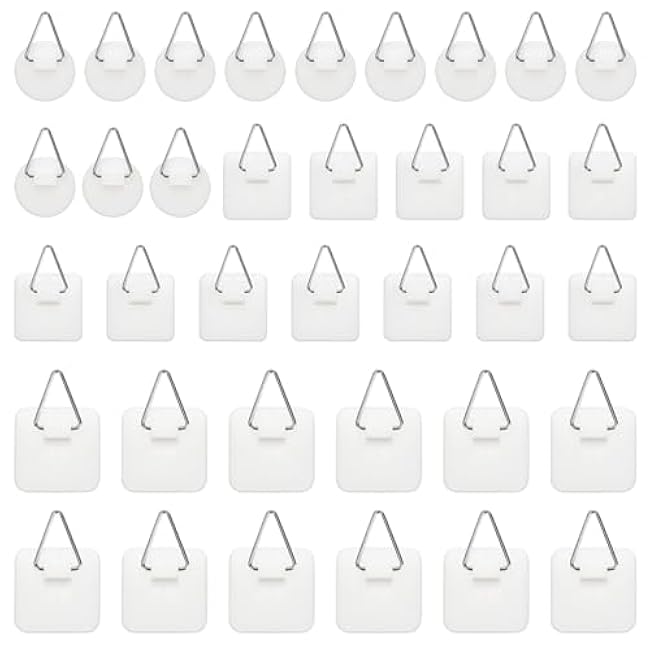 36 Pcs Invisible Plate Hangers for The Wall, 3 Size Plate Hanger Adhesive, 2 Square Sizes (0.96 & 1.25 Inch) & 1 Round (0.84 Inch) for Hanging Pictures for Display, Art, Pictures, Decorative (White)