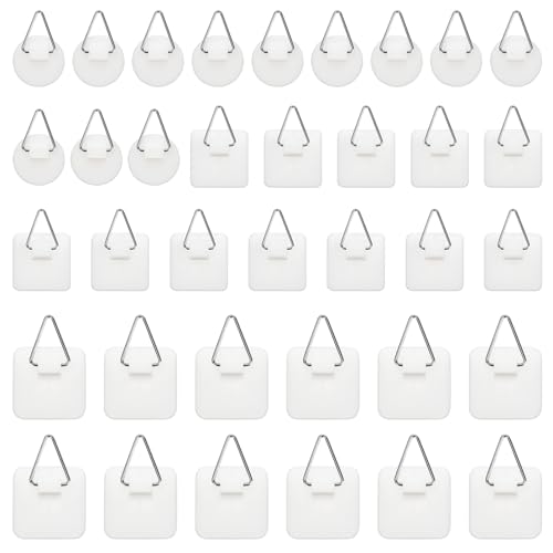 Image of 36 Pcs Invisible Plate Hangers for The Wall, 3 Size Plate Hanger Adhesive, 2 Square Sizes (0.96 & 1.25 Inch) & 1 Round (0.84 Inch) for Hanging Pictures for Display, Art, Pictures, Decorative (White)