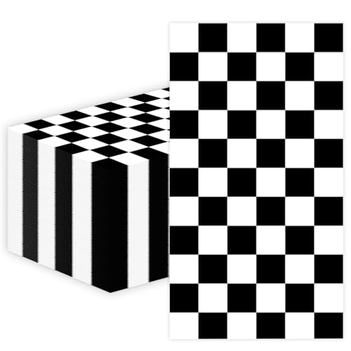 100 servilletas de papel de coche de carreras con bandera a cuadros blanco y negro