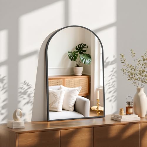 Image of Sweetcrispy 22 inchx30 inch Arched Black Bathroom Mirrors for Wall, Bathroom Mirrors for Over Sink, Metal Framed with HD Shatter-Proof Glass for Entryway, Living Room, Bedroom, Dressing Room, Home Decor