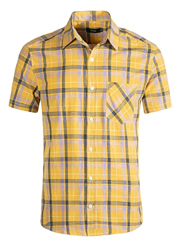 Men's Button Down Plaid Short Sleeve Work Casual Western Dress Shirt