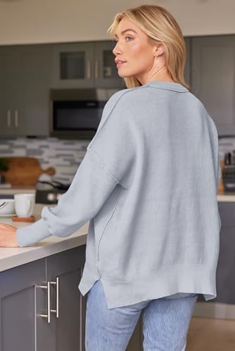 Image of LILLUSORY Women's Oversized Batwing Sweaters 2026 Fall Outfits Trendy Crewneck Knit Side Slit Fashion Pullover Tops