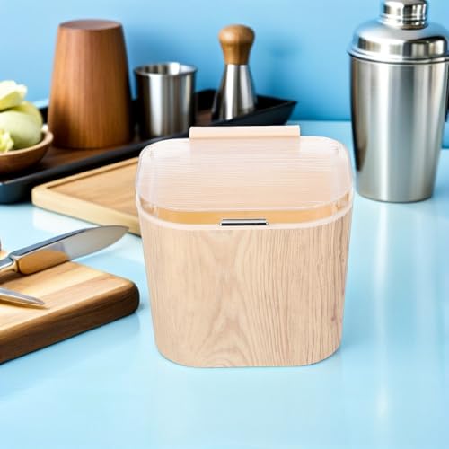 Papelera adhesiva grande para pared con tapa beige miniatura 5