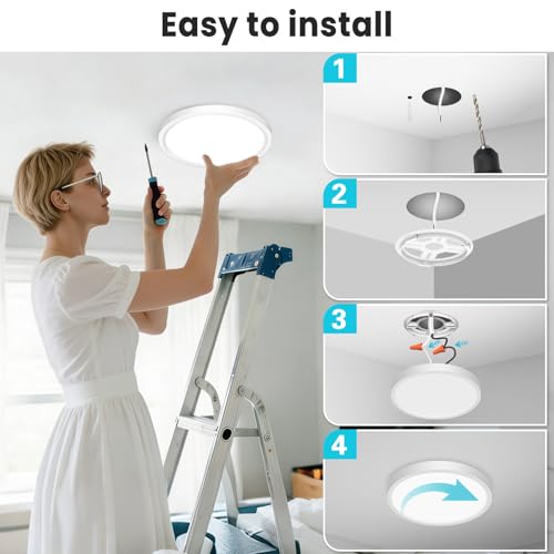 Image of libtit 7 inch Flush Mount LED Ceiling Light Fixture, 3000K-6500K Adjustable, 15W 1500lm White Satin Round Ceiling Lamp for Bathroom Hallway Kitchen Bedroom, 1 Pack