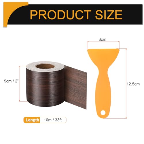 Image of HARFINGTON Wood Grain Repair Tape 2 Inch x 33ft Self Adhesive Repair Patch Tape Simulated Wooden Floor Tapes with Plastic Scraper for Tables Doors Windows Furniture, Black Walnut