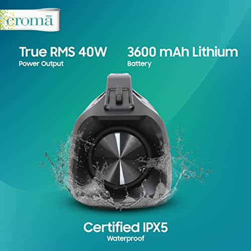 Image of Croma Portable Bluetooth Boombox Speaker with 40W Audio Output, Multiple connectivity: Built in mic and RGB Party Lights, Type-C Charging Port (12 Months Warranty) (CREMP1902sBTBB, Black)