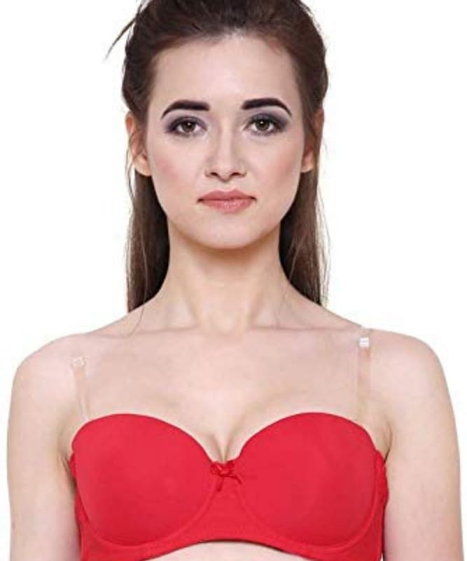 Image of Brachy Women Cotton Nylon Spandex Padded Underwire Strapless Backless Invisible Clear Transparent Back Push up Bra with (Free Extra Transparent Strap)