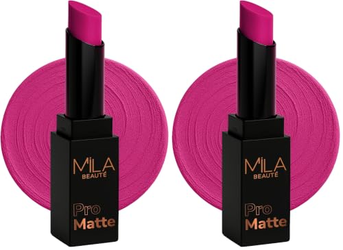 Image of Mila Beaute Pro Matte Lipstick | Highly Pigmented & Long lasting | Semi Matte Finish | Light Weight Lipstick | Single Swipe Application | Luxurious Lip Color | Shade - (Shridevi, 4.2g) (Pack of 2)