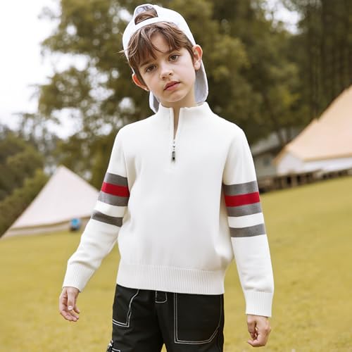 Danny D Boys Quarter Zips Up Chunky Stripe Sweater Kids Knit Warm Pullver Tops﻿ Little Kid Long Sleeve Knitwear Sweater﻿3