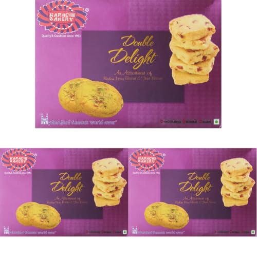 Image of Karachi Bakery Double Delight Fruit Biscuit with Badam and Pista, 400g (Pack of 3)