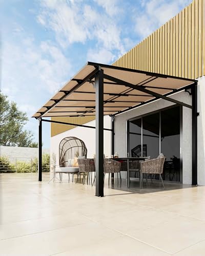 10'x 10' Lean to Gazebo, Hardtop Wall Pergola with Polycarbonate Roof, Aluminum Frame Mounted Gazebo for Lawn Patio Deck Yard and Party