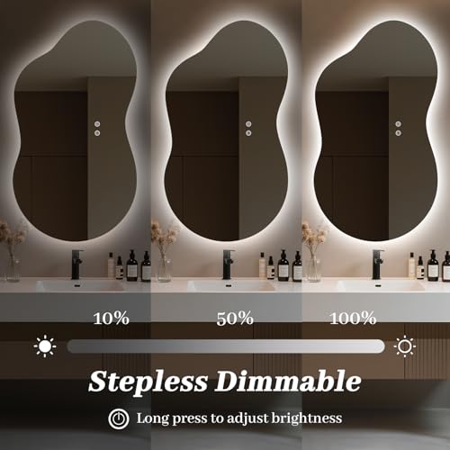Image of WallBeyond 46 inchx26 inch Asymmetrical Bathroom Mirror with Lights, Irregular LED Backlit Vanity Mirror for Modern Master Bathroom, Dimmable Anti-Fog Mirror, Horizontal /Vertical Mount