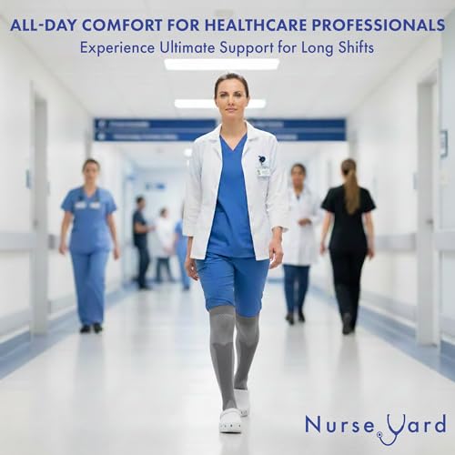Image of Nurse Yard Compression Socks for Nurses & Medical Professionals - Unisex, 20-30mmHg Graduated Compression, Black /Grey, L /XL