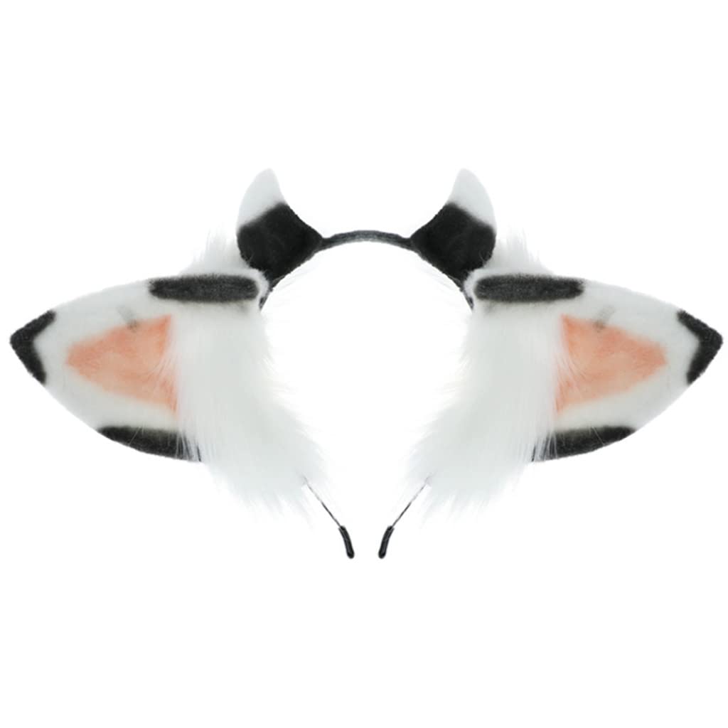 Fentency Furry Cow Ears Hair Hoop Plush Animal Ears Headbands Cartoon Halloween Headdress Christmas Cosplay Photo Props