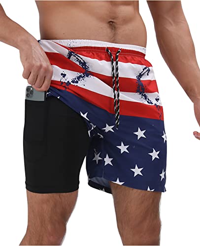 Mens Swim Trunks, Colorful Printed Swimming Trunks, Quick Dry Board Shorts with Mesh Lining